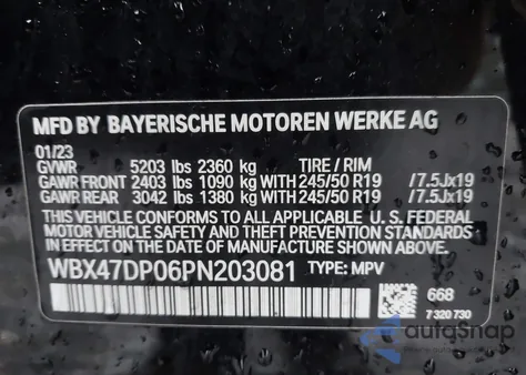 2023 BMW X3 Sdrive30I from USA, damaged, VIN WBX47DP06PN203081
